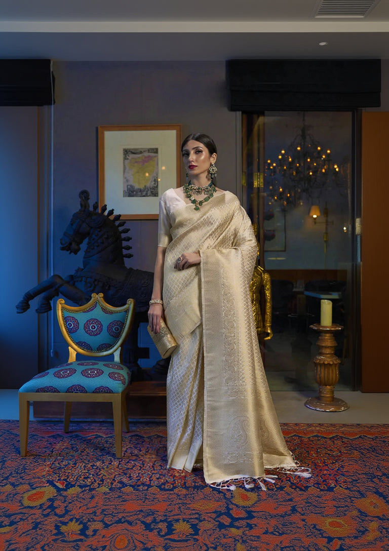 Amazing Orange Kanjivaram Silk Saree With Girlish Blouse Piece