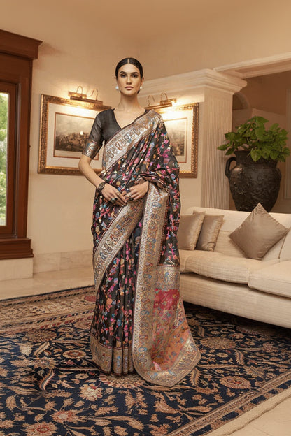Exuberant Firozi Pashmina saree With Ratatouille Blouse Piece