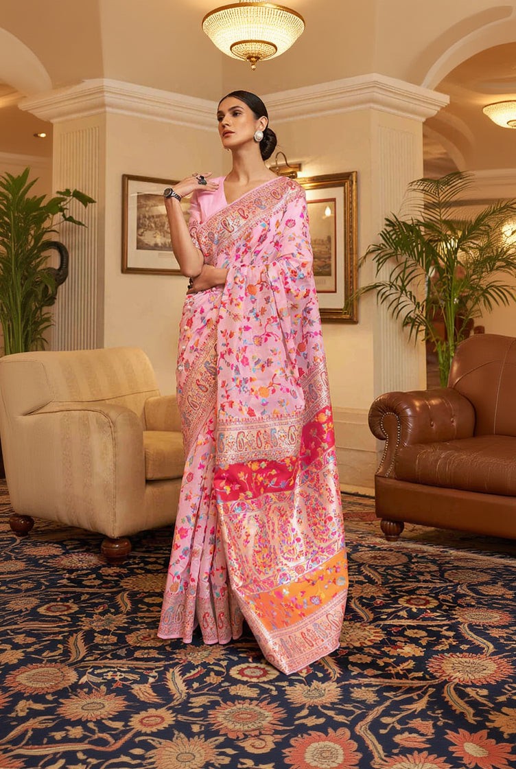 Exuberant Firozi Pashmina saree With Ratatouille Blouse Piece