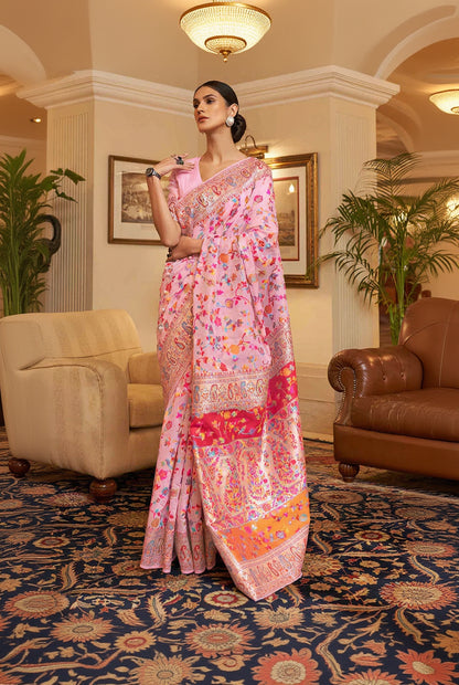 Exuberant Firozi Pashmina saree With Ratatouille Blouse Piece