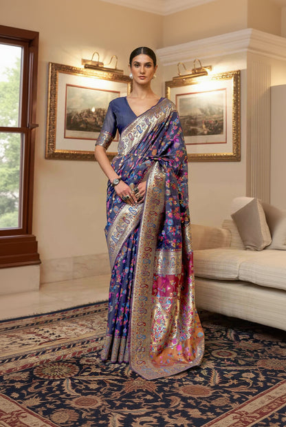 Exuberant Firozi Pashmina saree With Ratatouille Blouse Piece
