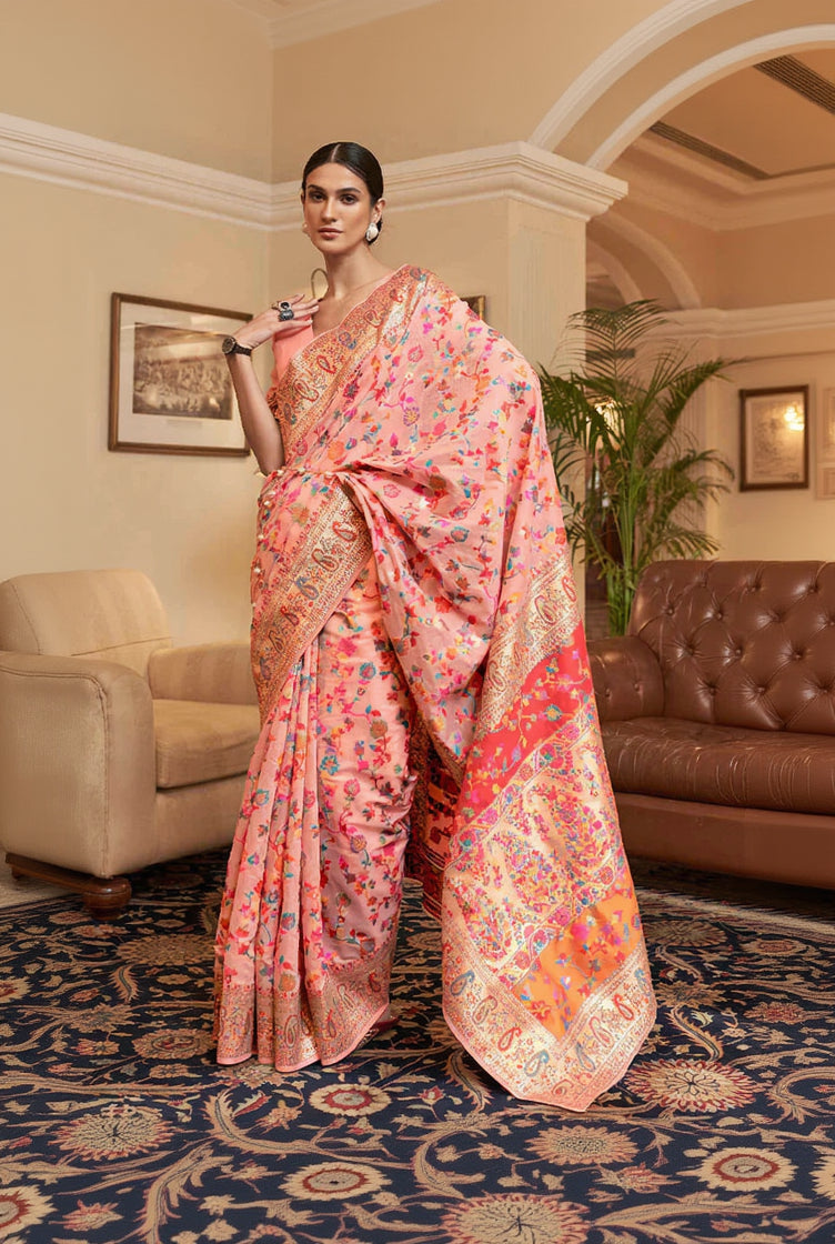 Exuberant Firozi Pashmina saree With Ratatouille Blouse Piece