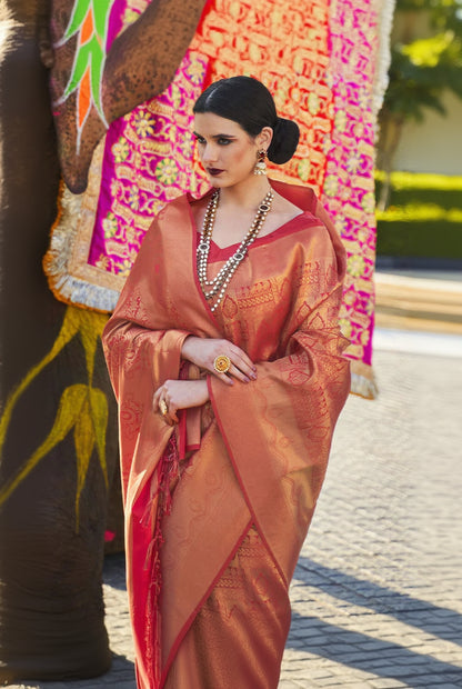 Arresting Firozi Kanjivaram Silk Saree With Flamboyant Blouse Piece