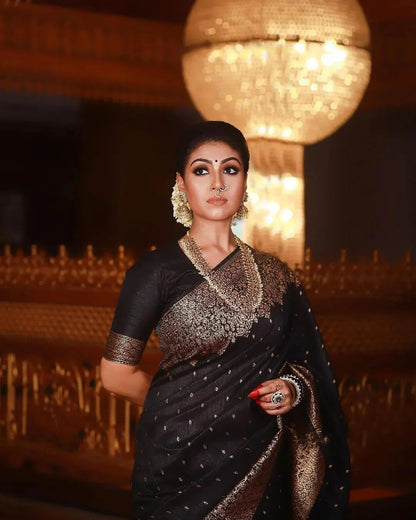 Shivi  – Black Banarasi Silk Saree with Jacquard Zari Border