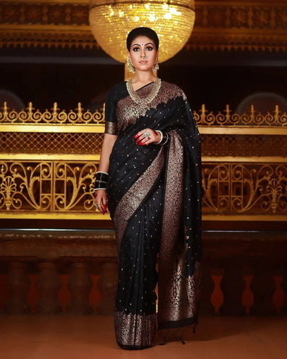 Shivi  – Black Banarasi Silk Saree with Jacquard Zari Border