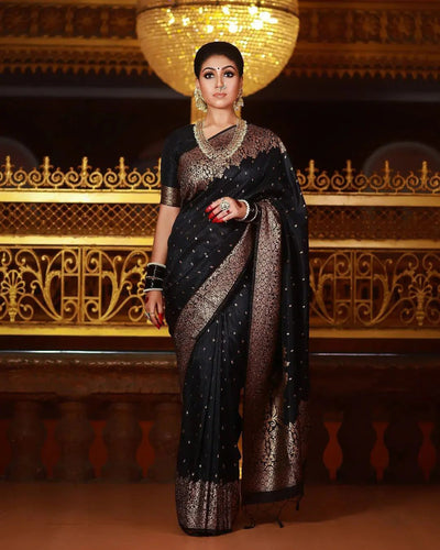 Shivi  – Black Banarasi Silk Saree with Jacquard Zari Border