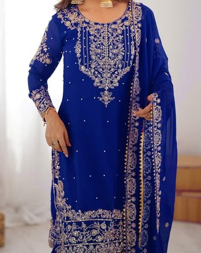 Designer Heavy Embroidered Kurta Sharara Suit Set with Dupatta | 10 Color Options