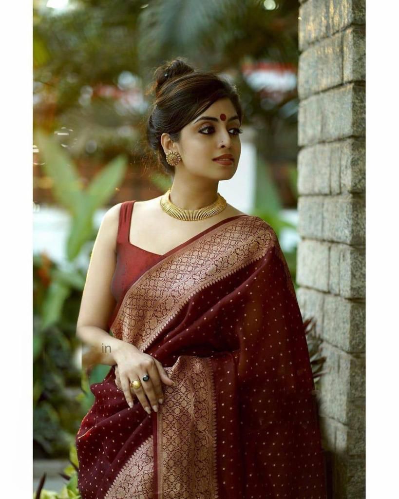 Claret Maroon Banarasi Silk Saree
