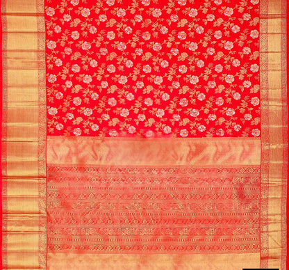 Cantaloupe Red Banarasi Silk Saree