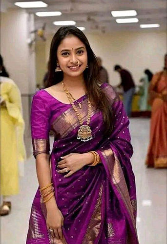 Lilac Purple Banarasi Silk Saree