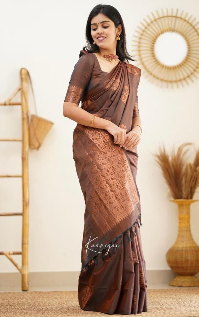 Emperor Brown Banarasi Silk Saree