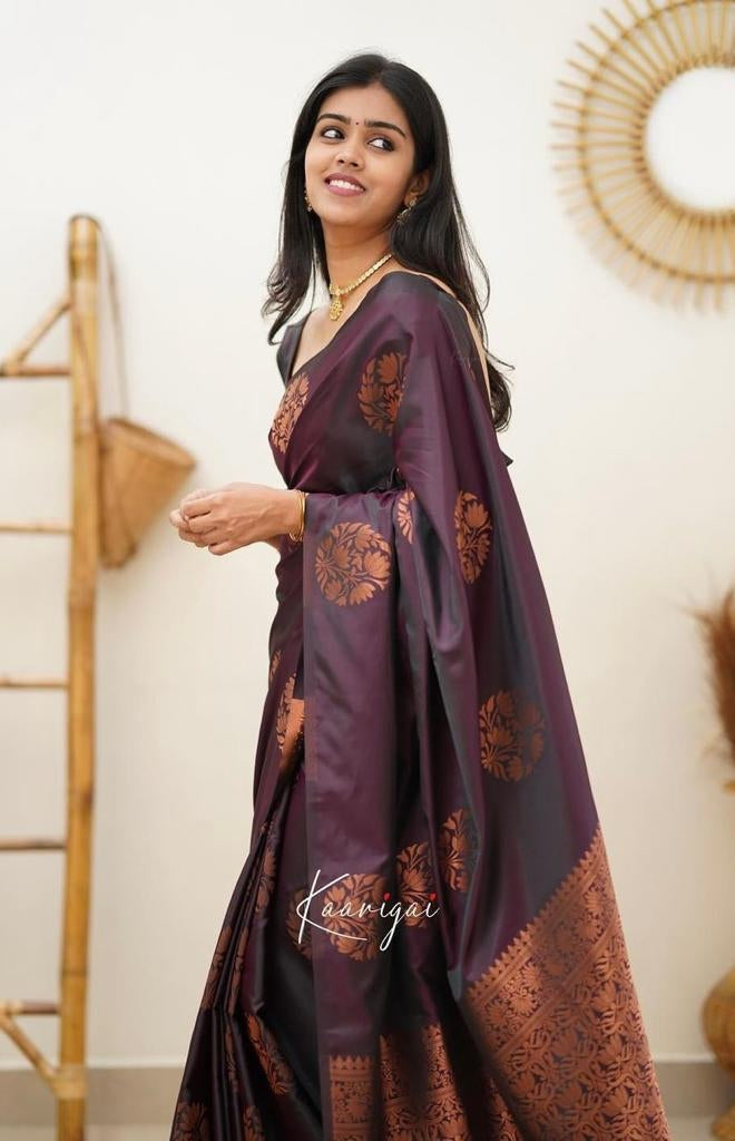 Florid Wine Banarasi Silk Saree