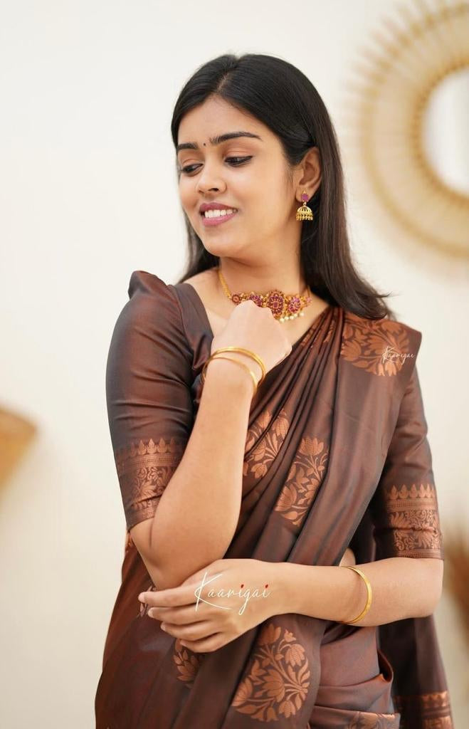 Emperor Brown Banarasi Silk Saree