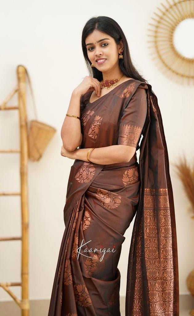 Emperor Brown Banarasi Silk Saree