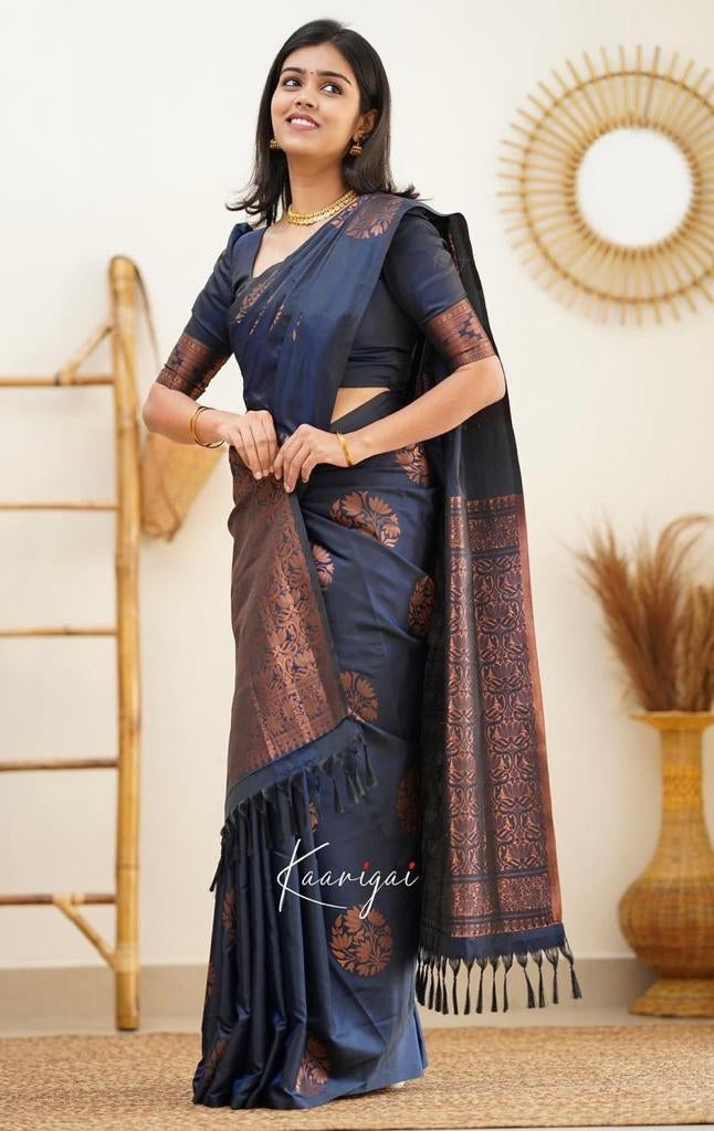 Sapphire Blue Banarasi Silk Saree