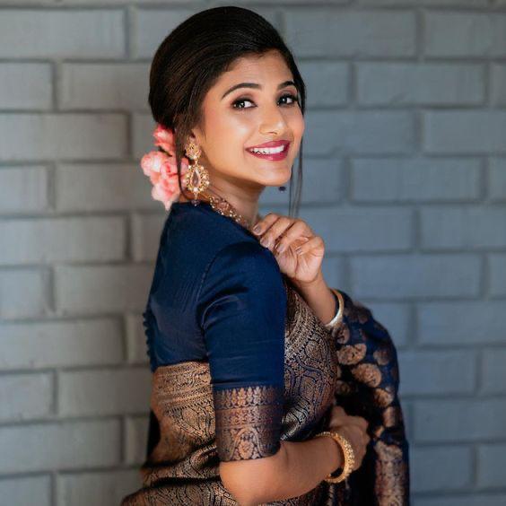 Dusky Blue Banarasi Silk Saree