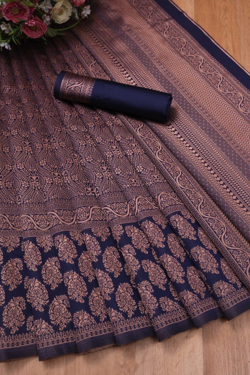 Dusky Blue Banarasi Silk Saree