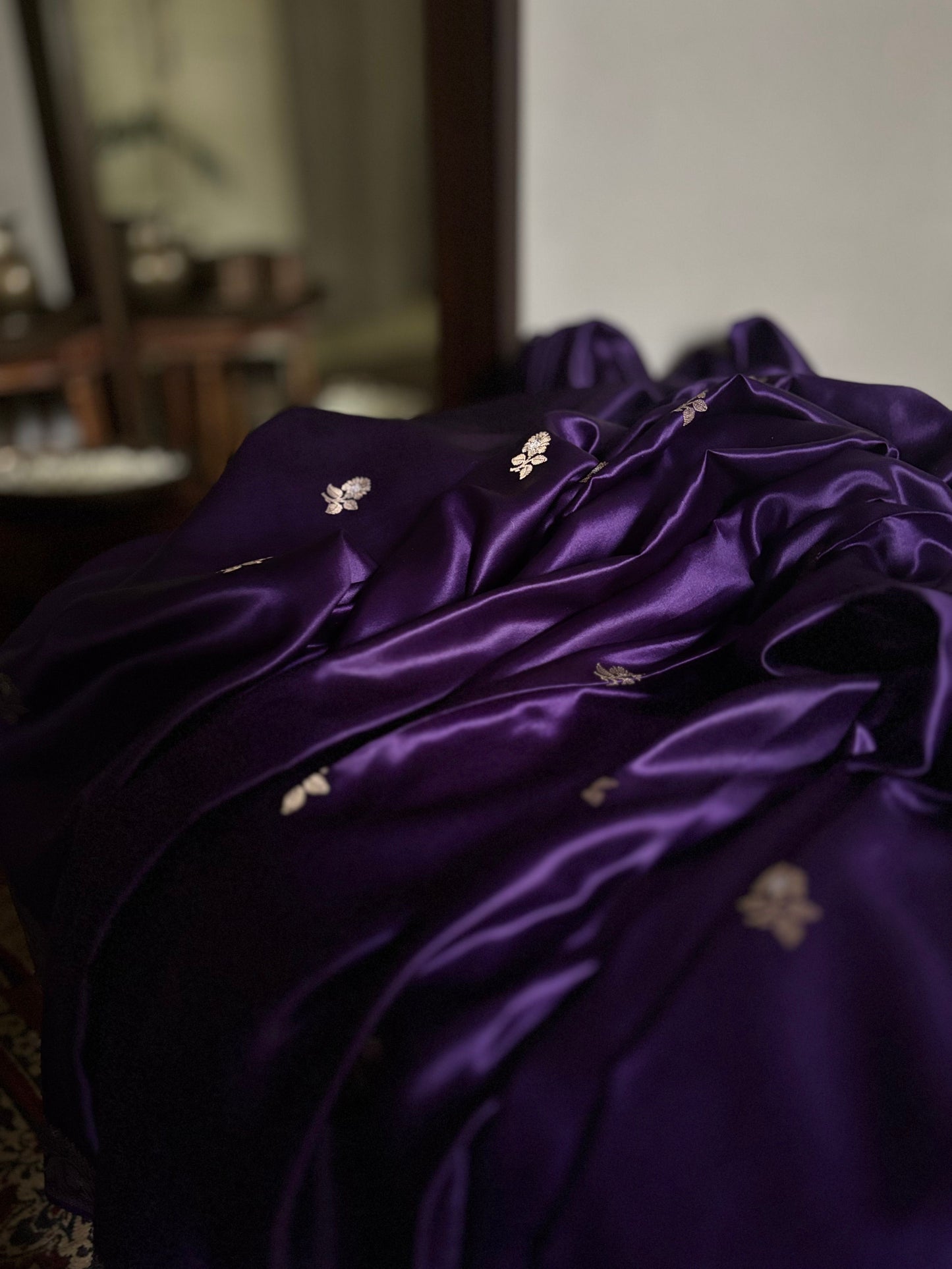 Rohini - Purple Banarasi Silk Saree with Silver Zari Border & Butta Weave