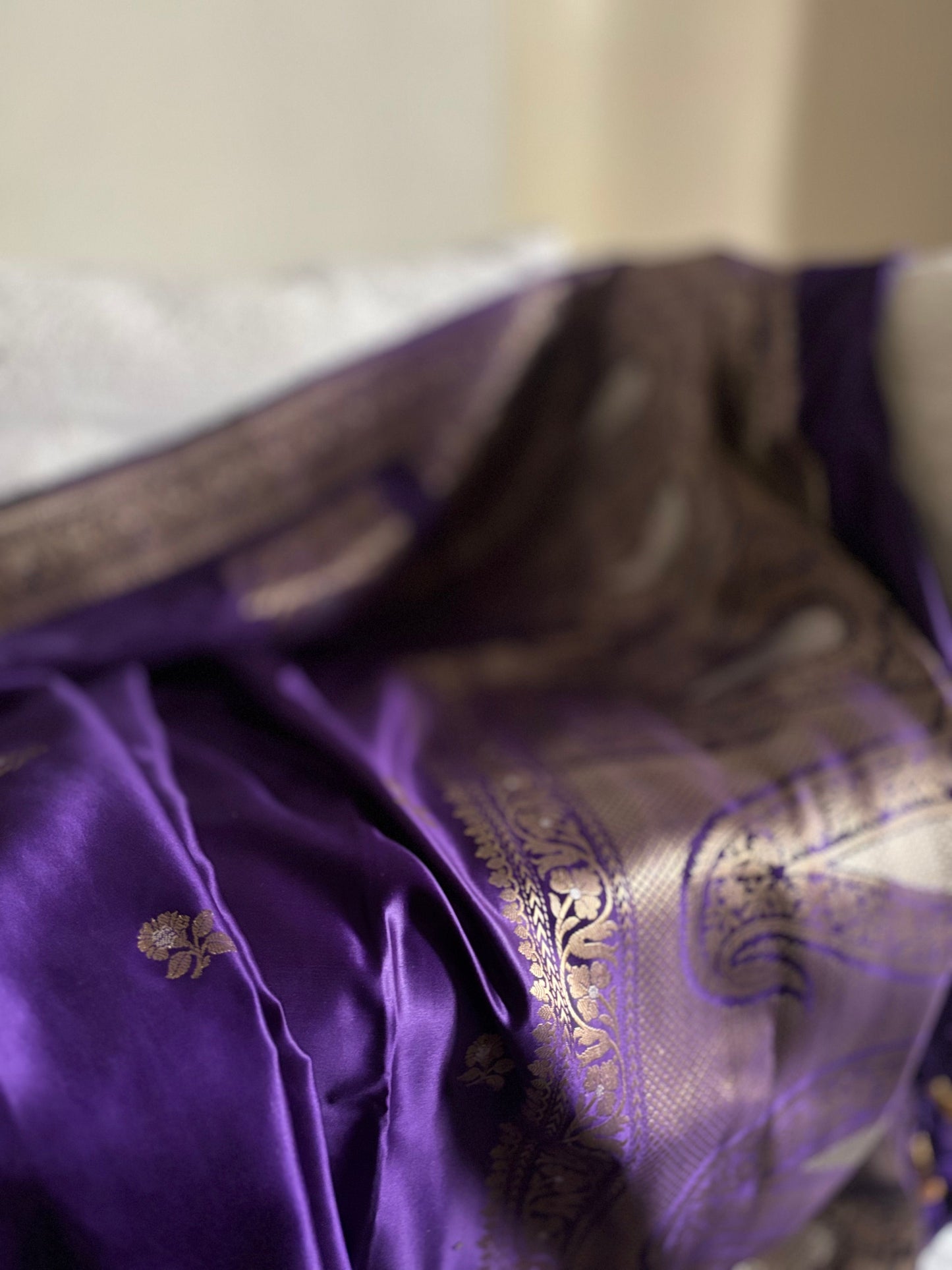 Rohini - Purple Banarasi Silk Saree with Silver Zari Border & Butta Weave