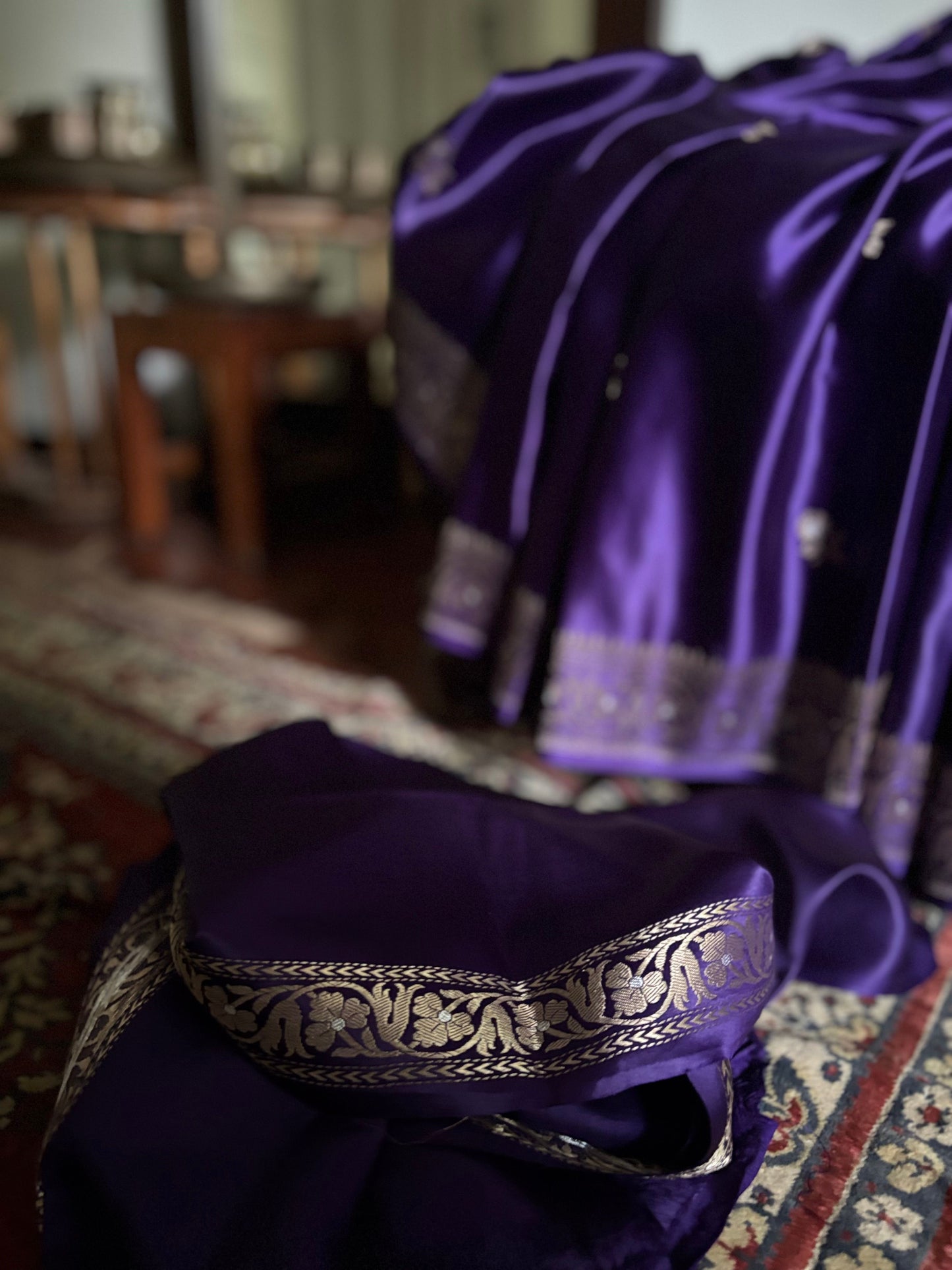 Rohini - Purple Banarasi Silk Saree with Silver Zari Border & Butta Weave