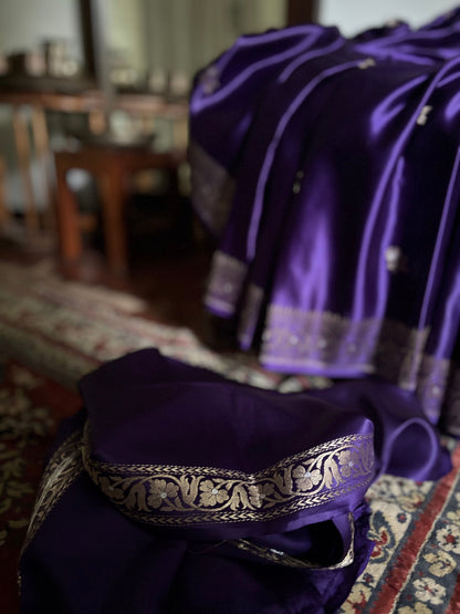 Rohini - Purple Banarasi Silk Saree with Silver Zari Border & Butta Weave