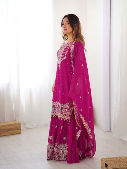 Designer Heavy Embroidered Kurta Sharara Suit Set with Dupatta | 10 Color Options