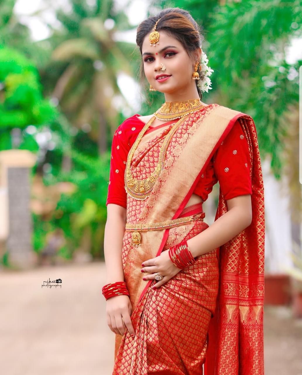 Vermeil Red Banarasi Silk Saree