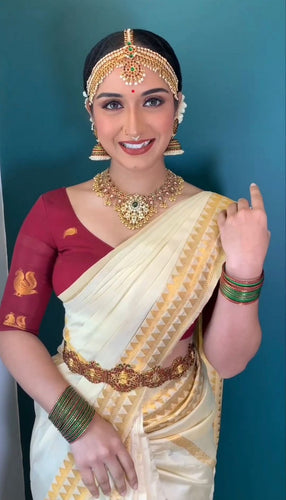 Embrocation Off White Soft Silk Saree With Angelic Blouse Piece