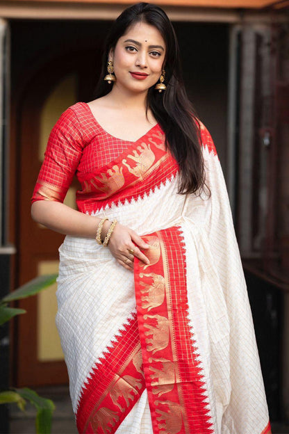 Mesmeric Off White Soft Silk Saree With Enticing Blouse Piece