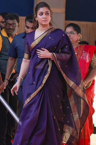 Bollywood Style Purple Cotton Silk Saree With Majestic Blouse Piece