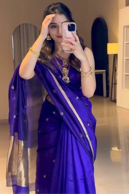 Ratatouille Royal Blue Soft Silk Saree With Wonderful Blouse Piece