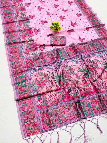 Woebegone Pink Pashmina Saree With Embellished Blouse Pieced
