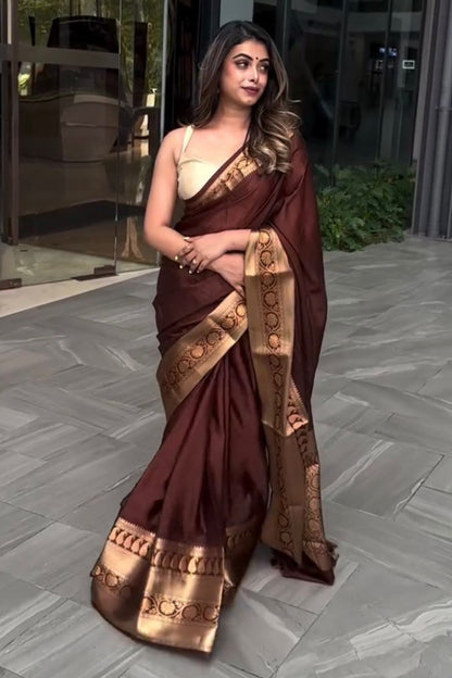 Forbearance Wine Soft Silk Saree With Devastating Blouse Piece