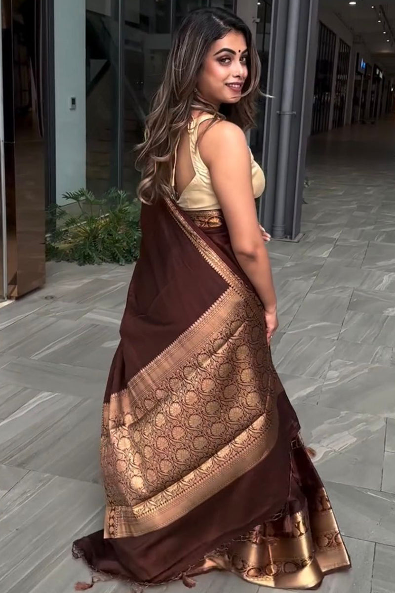 Forbearance Wine Soft Silk Saree With Devastating Blouse Piece