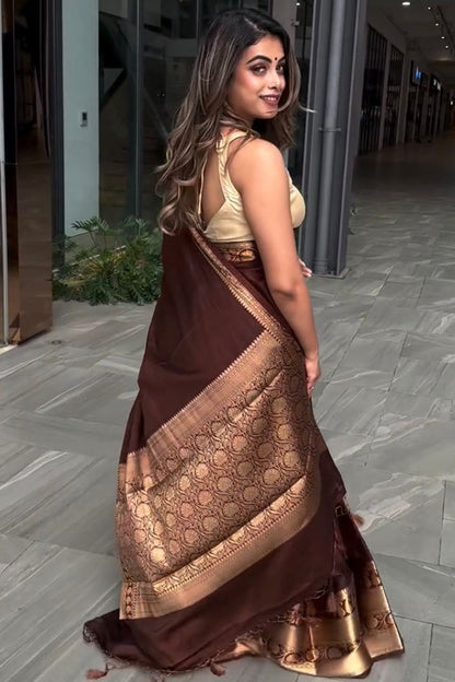 Forbearance Wine Soft Silk Saree With Devastating Blouse Piece