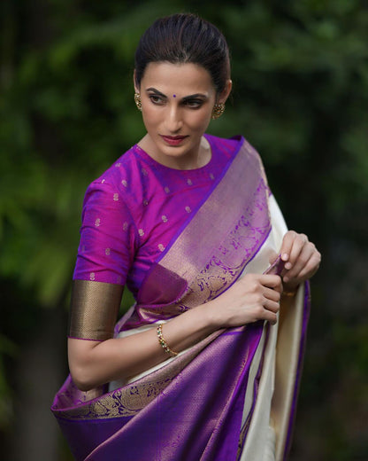 Classic Beige Soft Silk Saree With Conflate Blouse Piece
