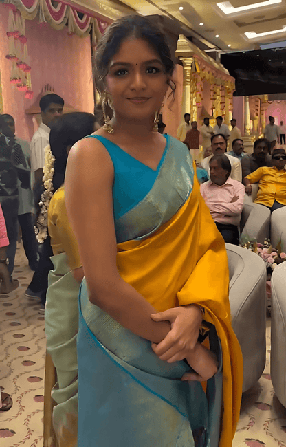 Flameboyant Yellow Soft Silk Saree With Eclat Blouse Piece
