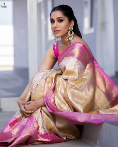 Snappy Beige Soft Silk Saree With Staggering Blouse Piece