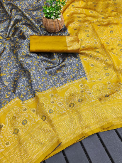 Girlish Grey Soft Silk Saree With Bewitching Blouse Piece