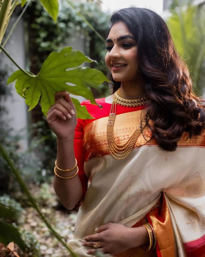 Scintilla Beige Soft Silk Saree With Exuberant Blouse Piece