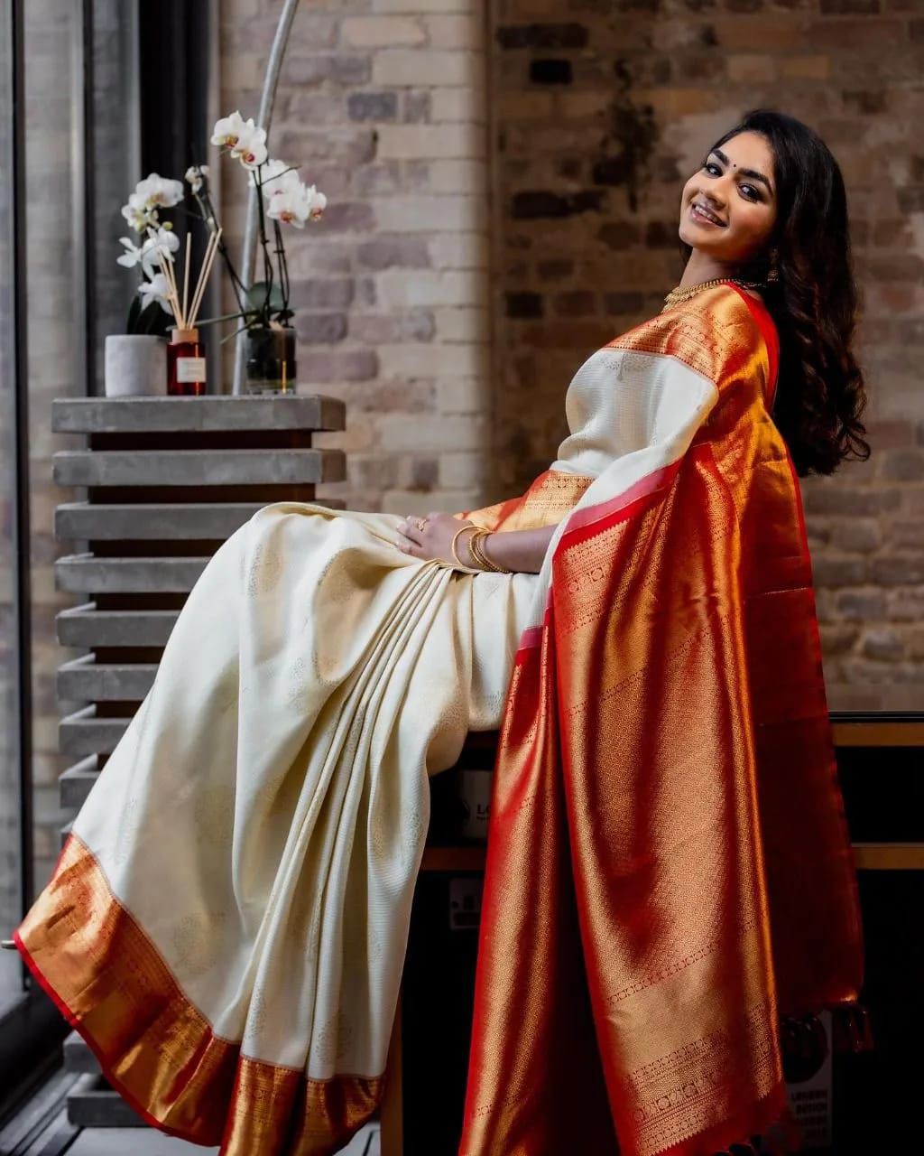 Scintilla Beige Soft Silk Saree With Exuberant Blouse Piece