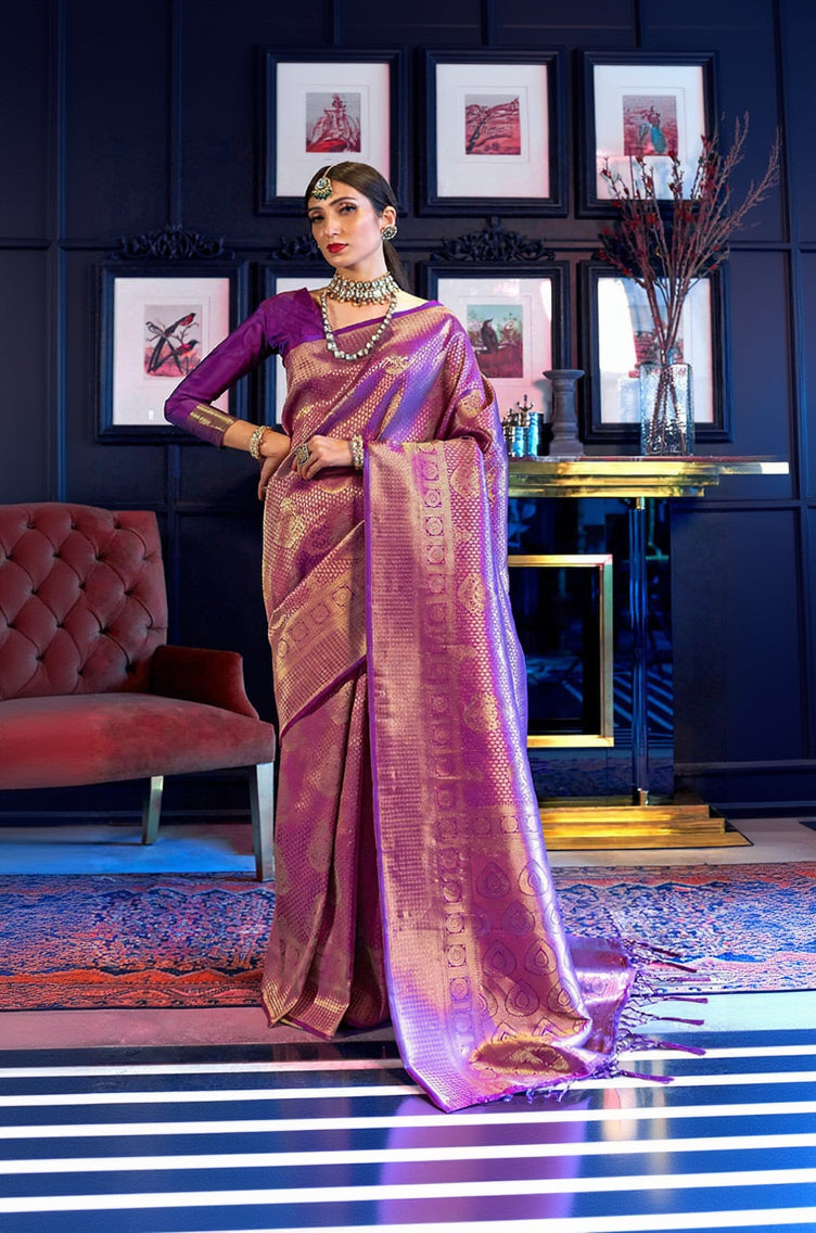 Amazing Orange Kanjivaram Silk Saree With Girlish Blouse Piece