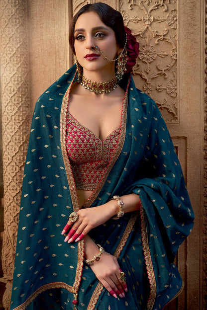 Rhapsody Rama Pure Viscose Crape Silk Saree With Arresting Blouse Piece