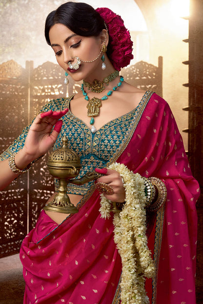 Pleasant Dark Pink Pure Viscose Crape Silk Saree With Dulcet Blouse Piece