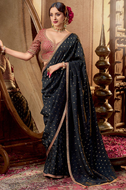 Deserving Black Pure Viscose Crape Silk Saree With Glowing Blouse Piece