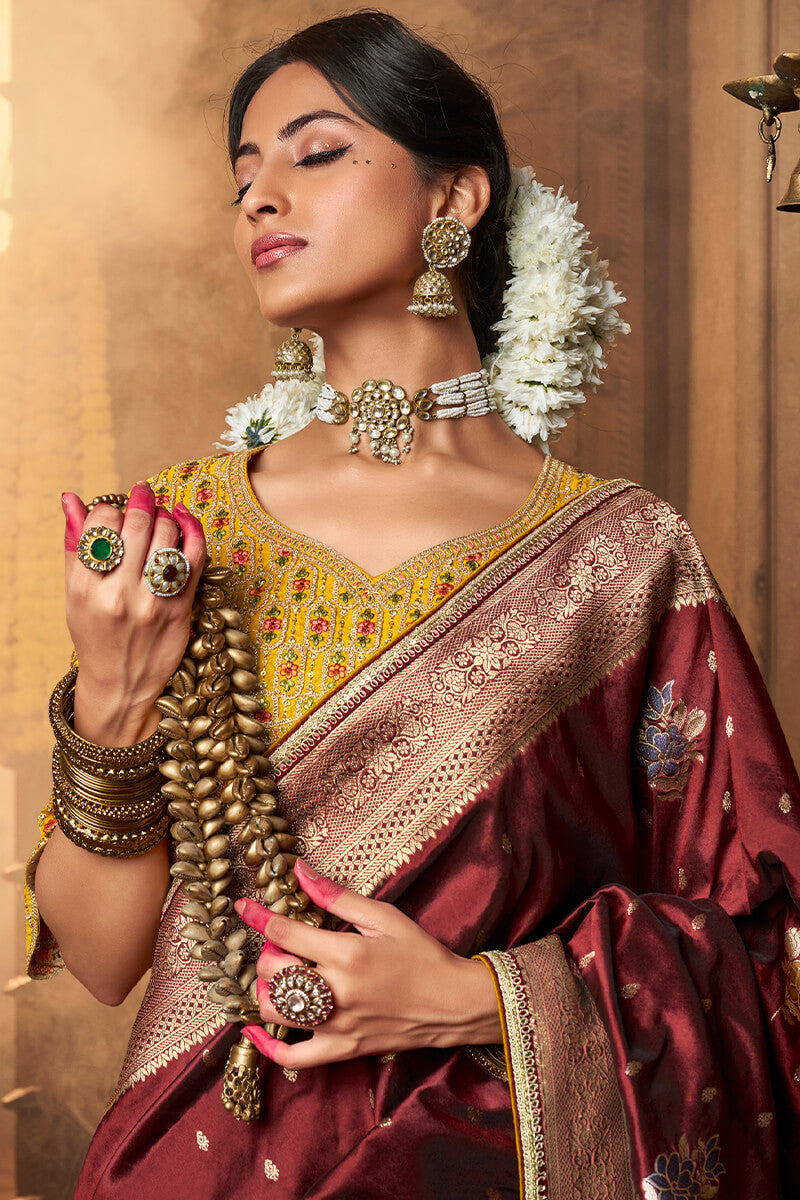 Precious Maroon Pure Viscose Dola Silk Saree With Susurrous Blouse Piece