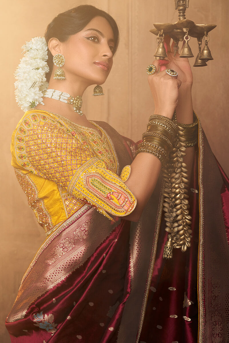 Precious Maroon Pure Viscose Dola Silk Saree With Susurrous Blouse Piece