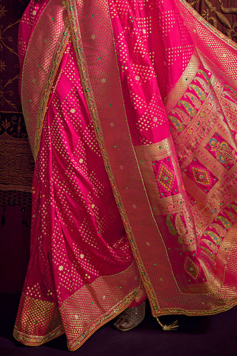 Murmurous Dark Pink Pure Viscose Dola Silk Saree With Fancifull Blouse Piece