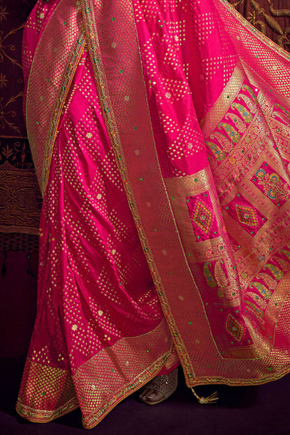 Murmurous Dark Pink Pure Viscose Dola Silk Saree With Fancifull Blouse Piece