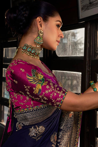 Smashing Navy Blue Pure Viscose Dola Silk Saree With Smart Blouse Piece